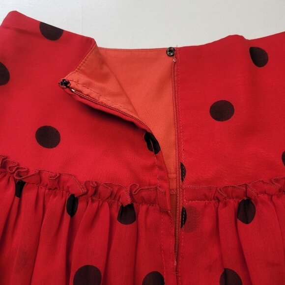 Red and Black Polka Dot Pleated Tiered Custom Made Skirt - Picture 8 of 11